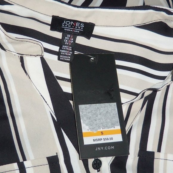 Jones New York Black Striped Button Down Top Blouse - Size Small - NWT - Picture 7 of 10